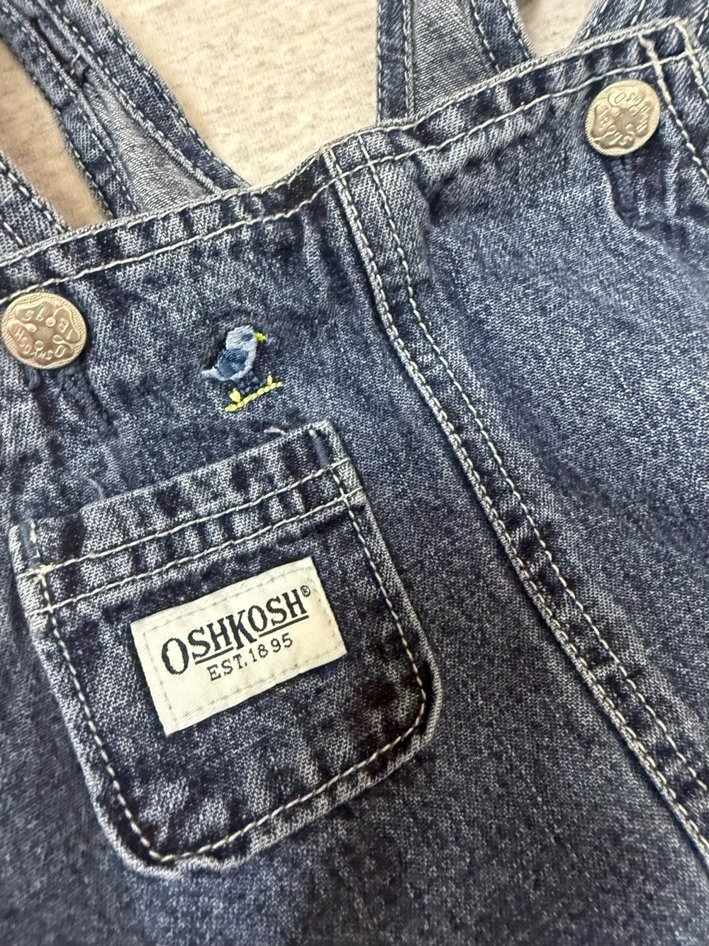 Vintage OshKosh B’gosh Denim Overall Jumper Dress Red Camping Tent - 24M